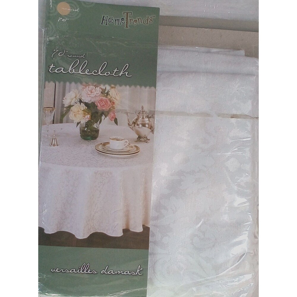 Home Trends Table Cloth 70” Versaillas Damask White